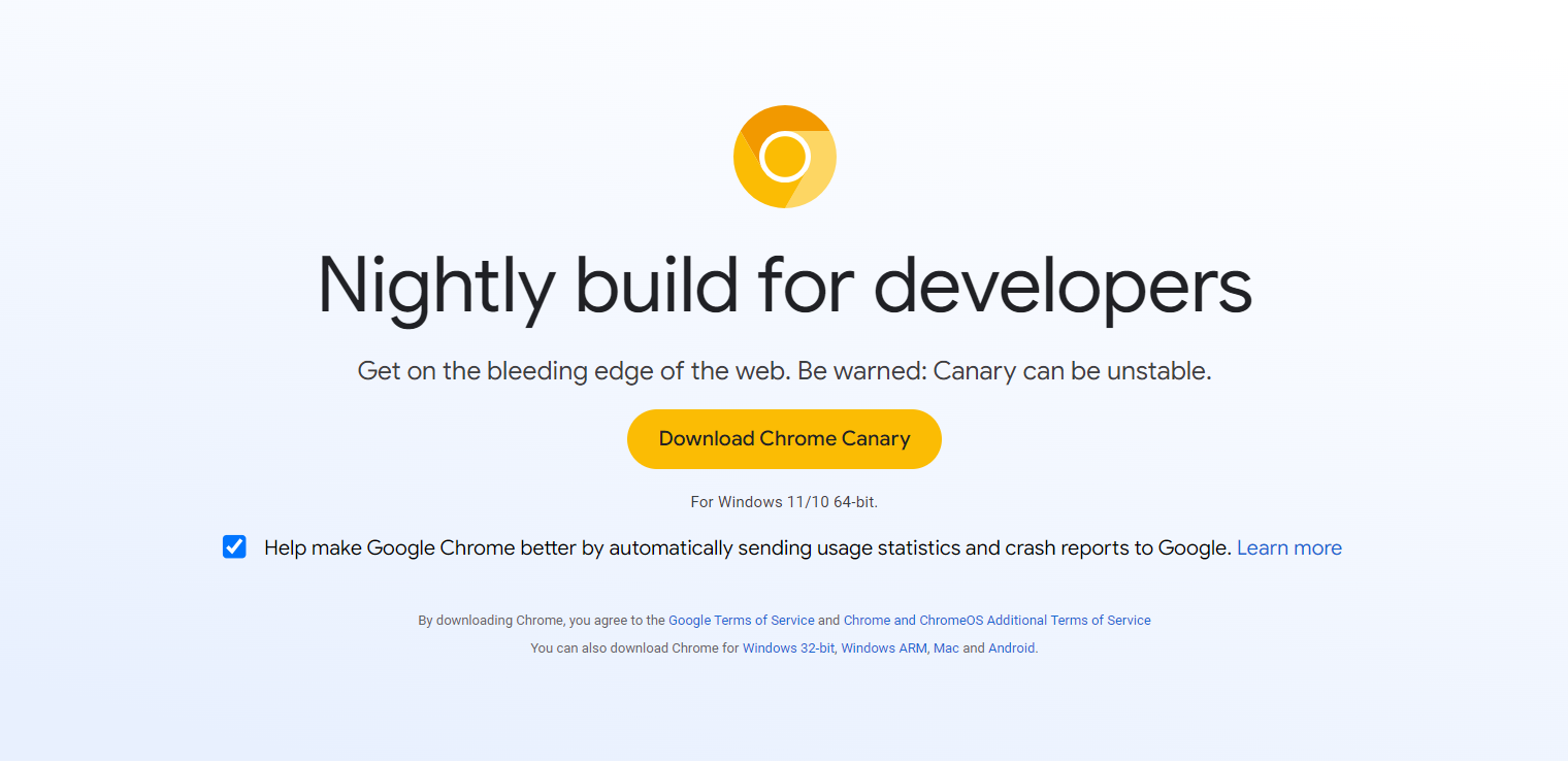 Google Chrome Arm Canary