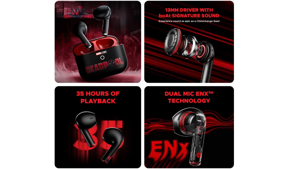 boAt Deadpool Edition Bluetooth earbuds
